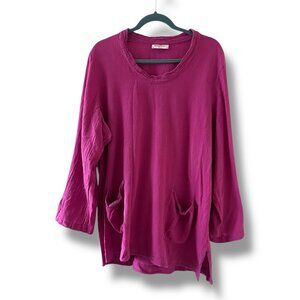Cottonways Size 3 Fuschia Cotton Gauze Long Sleeve Tunic Top Women's 2X/3X